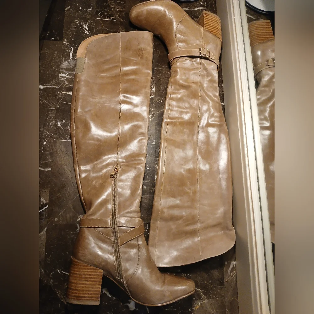 Matiko Tan Over the Knee Leather Boots